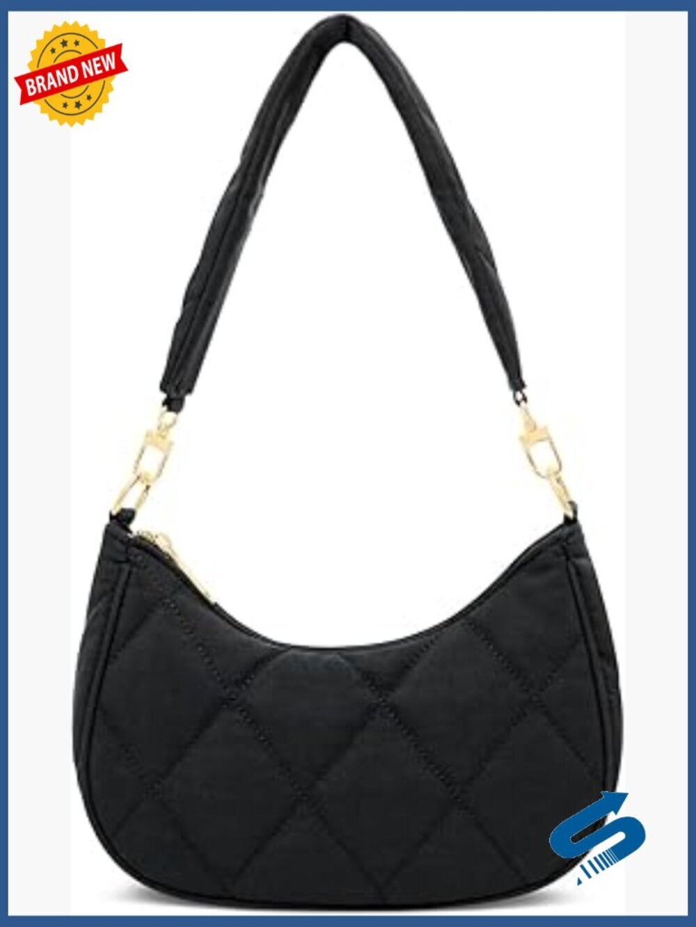 Convertible Puffer Tote Bag with Chain Strap, 10x7x3 Inches, Nylon